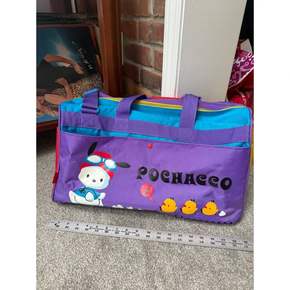 Vintage 1999 Sanrio Pochacco Duffle Bag Purple Teal Yellow Large Travel Gym Bag